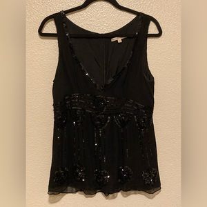 NANETTE LEPORE -Sheer Sequin Blouse- Peplum Top- Work Blouse